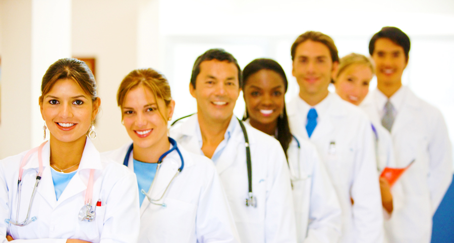 stock photo of group of smiling doctors