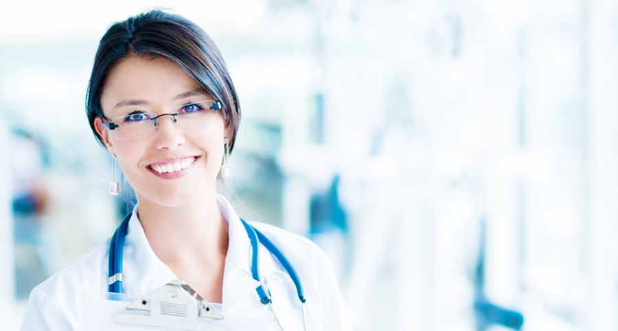 stock photo of group of smiling female doctor