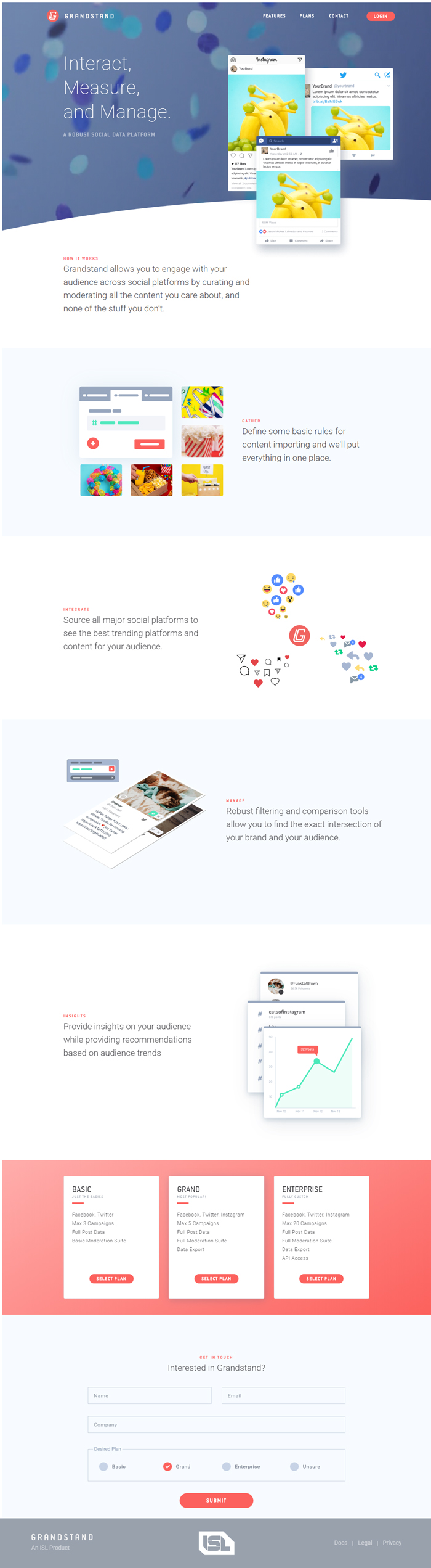 Grandstand landing page screenshot - full